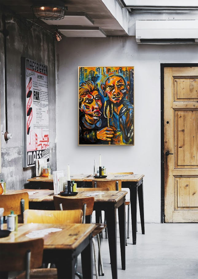 United by Rent – Urbanes Acrylgemälde von Jasmin Meirose