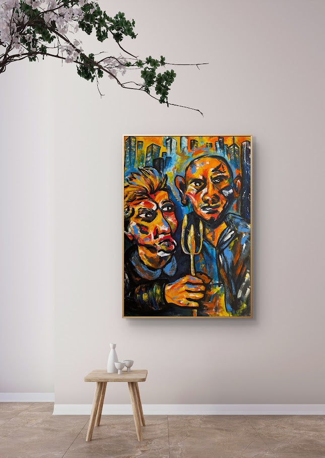 United by Rent – Urbanes Acrylgemälde von Jasmin Meirose