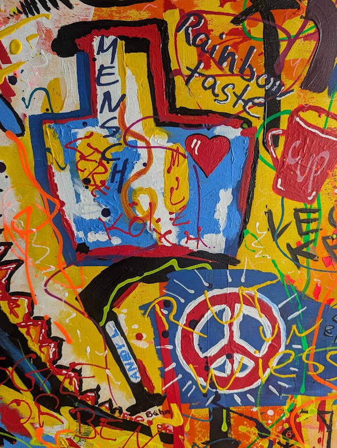 Ausschnitt eines neoexpressionistischen Gemäldes von Jasmin Meirose aus Köln. das Werk wird bei Deiters ausgestellt