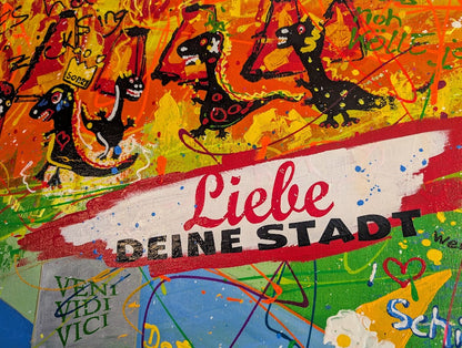 Von Löffeln, Helau und der Sehnsucht nach Köln – Acryl auf Leinwand, 80 × 120 cm