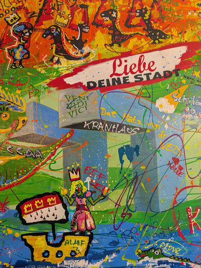 Von Löffeln, Helau und der Sehnsucht nach Köln – Acryl auf Leinwand, 80 × 120 cm