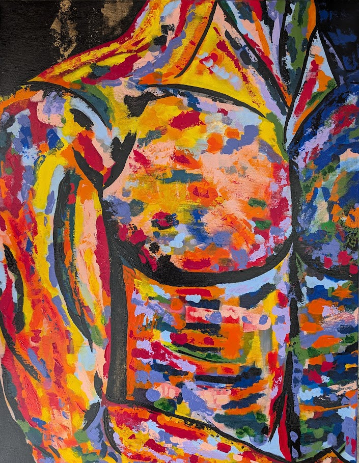 Detailansicht einer modernen Skulptur von Jasmin Meirose, Künstlerin aus Köln, mit expressiver Farbgestaltung.