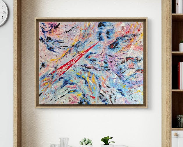 „Chancen“ von Jasmin Meirose, 2025 – Acryl- und Ölpastellgemälde aus der Serie „Lebenswege“. Zarte Linien und helle, fast transparente Farbschichten verweben sich zu einem Bild über Möglichkeiten, Umwege und verborgene Wege. Zwischen Blau, Rosa und Rot entsteht eine fragile Bewegung, die an den Moment erinnert, in dem sich neue Chancen zeigen – leise, doch kraftvoll. Teil der Serie „Lebenswege“ – eine künstlerische Reflexion über Wandel, Begegnung und innere Balance.