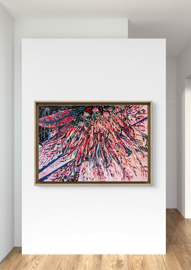 „Durchbruch“ von Jasmin Meirose, 2025 – großformatiges Acrylgemälde aus der Serie „Lebenswege“. Kraftvolle Linien und dynamische Farbströme in Rot, Blau und Weiß erzeugen das Gefühl eines inneren Aufbruchs. Das Werk steht für den Moment, in dem Widerstände sich auflösen und neue Energie frei wird – ein Sinnbild für Mut, Transformation und die Kraft des Weitermachens. Teil der Serie „Lebenswege“ – eine künstlerische Reflexion über Wandel, Begegnung und innere Balance.