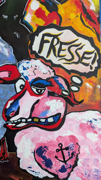 Moin Moin Fresse, Acryl auf Leinwand, 60x100x2cm