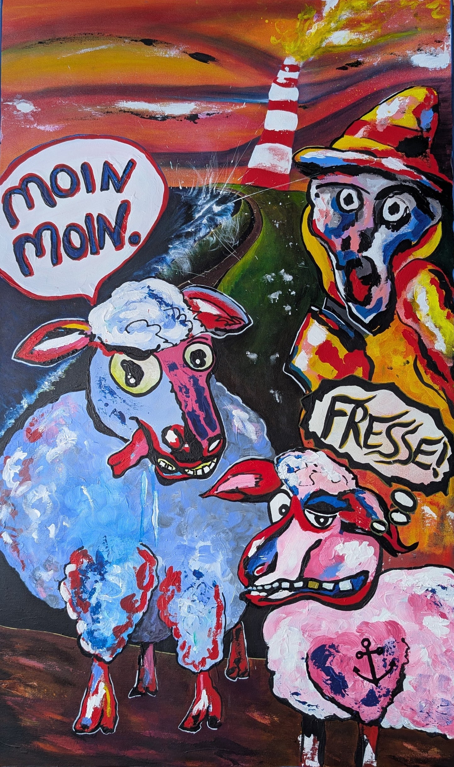 Moin Moin Fresse, Acryl auf Leinwand, 60x100x2cm