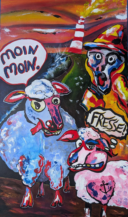 Moin Moin Fresse, Acryl auf Leinwand, 60x100x2cm